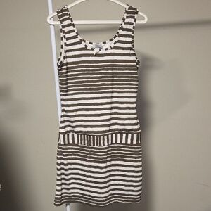 Donna Brown and White Striped Sleeveless Dress Size S